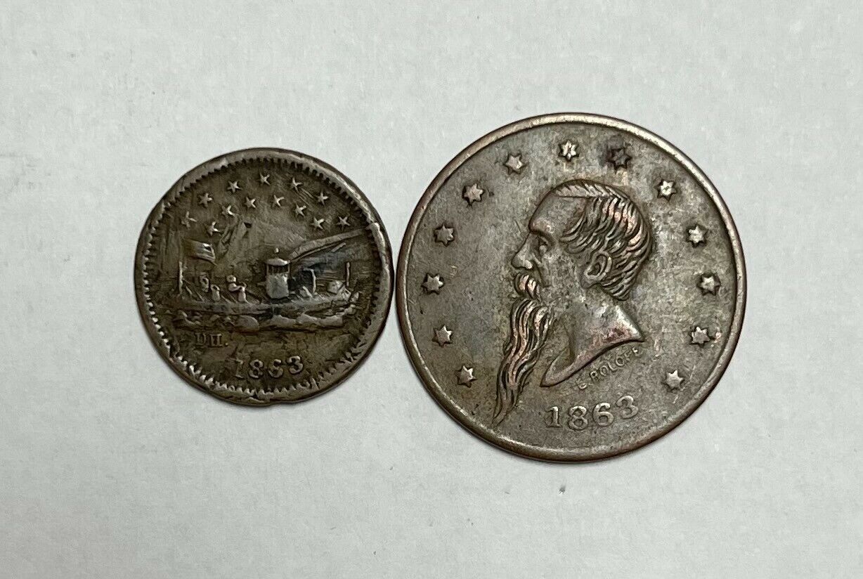1863 Civil War Token Our Navy & Gustavus Linden Mueller New York - 2 Coin Set