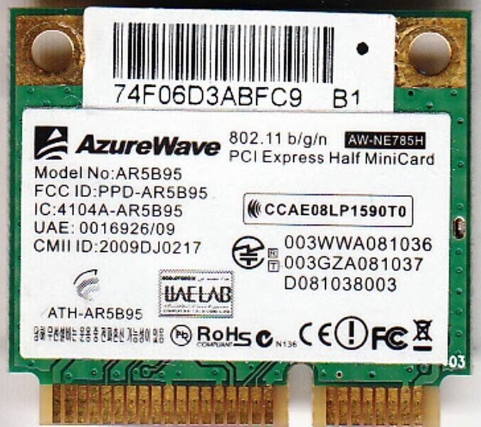 AZUREWAVE AW-NE785H ATHEROS AR5B95 802.11BGN MINI-PCIE WIFI WIRELESS CARD - NEW
