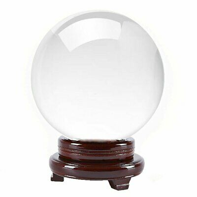 6 in" 150mm Clear Quartz Crystal Ball With Wood Stand -TOP USA SELLER
