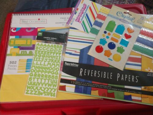 5 PC LOT: 502 Page Accents; 12 Sheets 12x12 Scrapbook Papers; 32 Borders; ABC'S