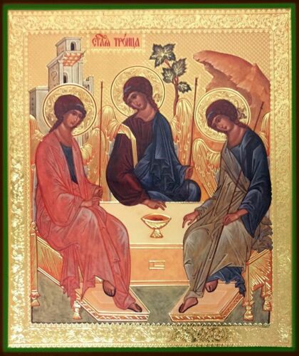 Russian Wooden Icon 3 Angels Holy Trinity Old Testament Trinity Icon 8 1/4"