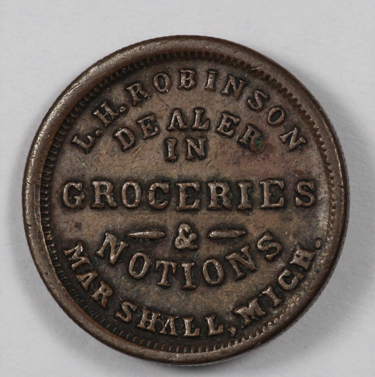1863 MI, Marshall L.H. ROBINSON Civil War Token Storecard 610c-3a