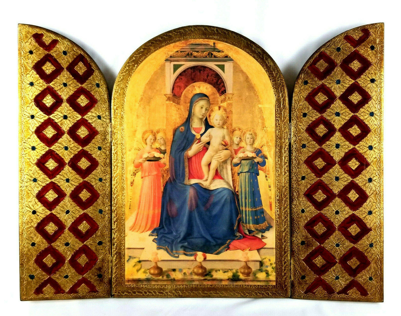 Exquisite Folding Religious Tryptich Icon "ANGELICO Madonna" (Italy 16x10x1.25)
