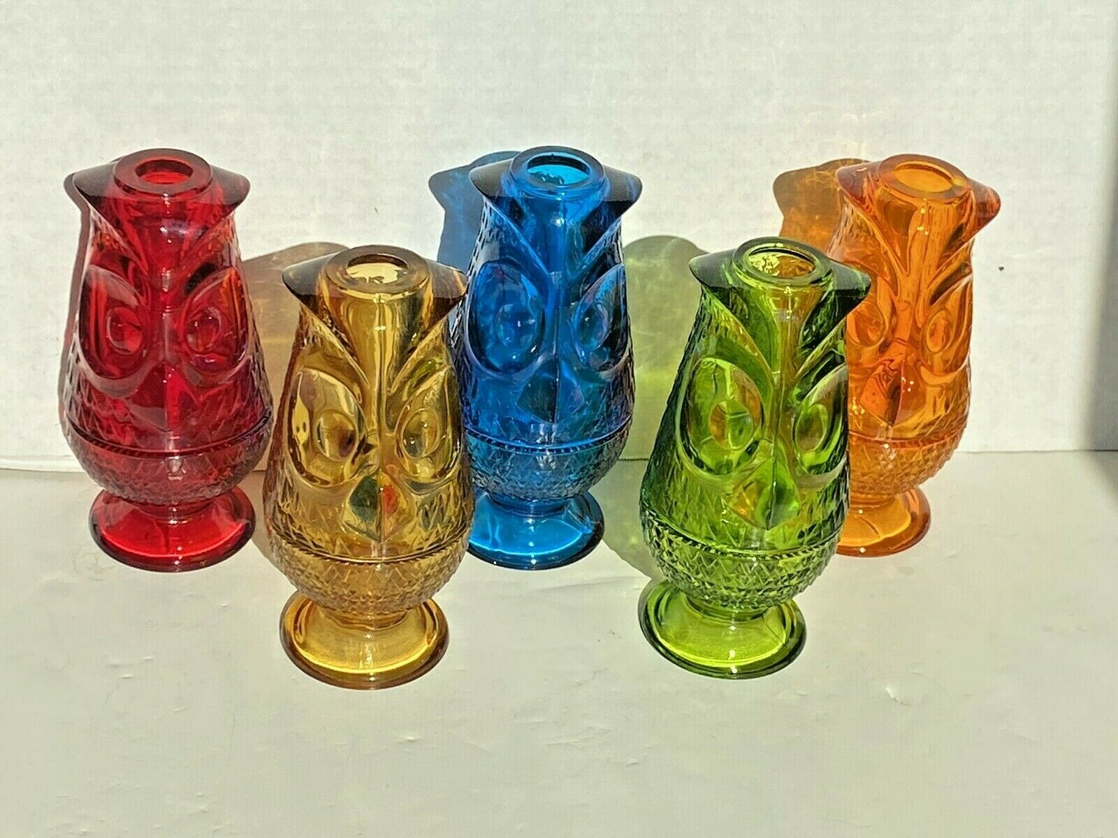 lot of 5 Set Five Viking Glass Owl Fairy Lamps Green Blue Red Amber Orange 3D